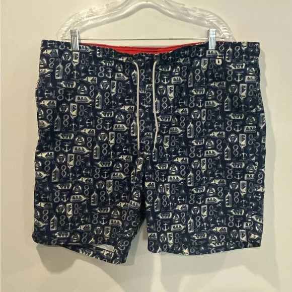 Lands’ End Men’s L 36-38 Swim Trunks Key Pocket Nautical Navy Blue (1561) - Picture 1 of 5